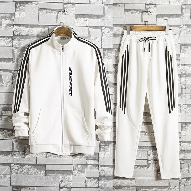 men autumn long sleeve jacket pants 2 piece set sweatsuit male 3 bar stripes gym jogger sport pants men sportswear tracksuit