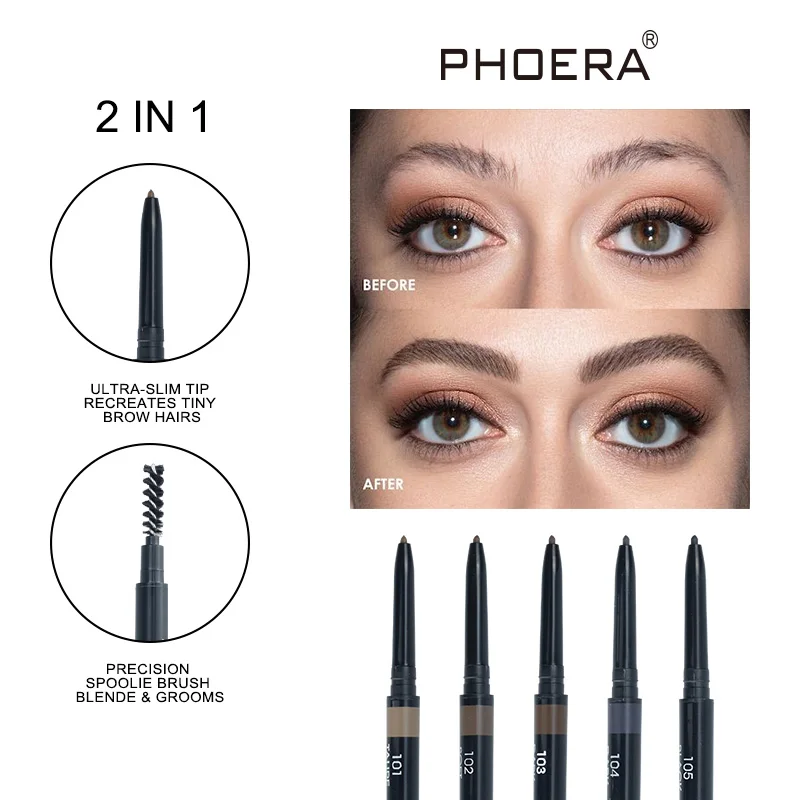 PHOERA 5 Color Double Ended Super Fine Eyebrow Pencil Natural Waterproof Lasting Not Blooming Microblade Brow Pen Eyebrows TSLM1