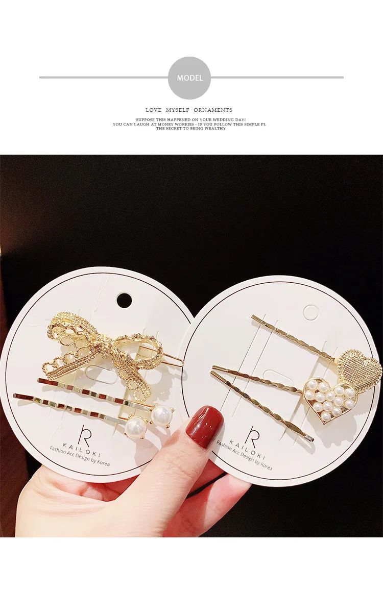 New Style Side Clip Long Clip Set South Korea Online Celebrity Bow Heart Pearl Barrettes GIRL'S Hair Clip Headdress