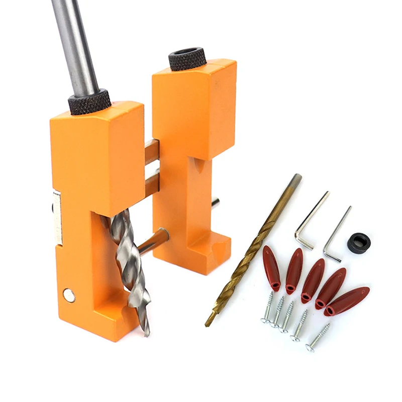 

Adjustable Double Pocket Hole Jig System + Step Drill Bit Locator Wood Drilling Guide Kit Doweling Drill Jig Punch Locator