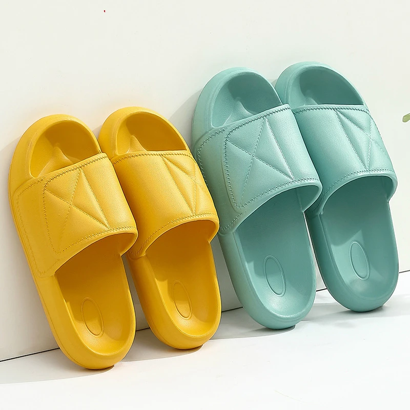 Men Outdoor Indoor Slippers Summer Solid Light Color Hook&Loop Upper Non Slip Slides Beach Home Male Shoes Thick Soft Sole