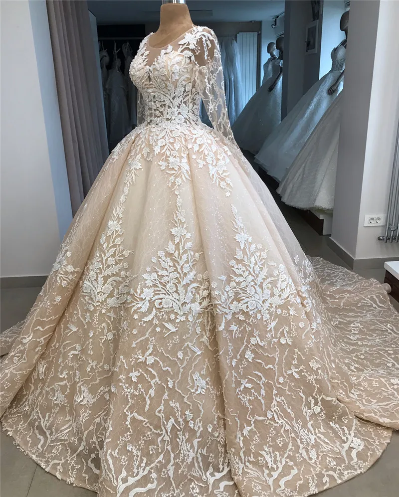 Robe De Mariee очаровательное кружевное бальное платье свадебное платье с длинными рукавами Свадебные платья с соборным шлейфом Vestido De Noiva