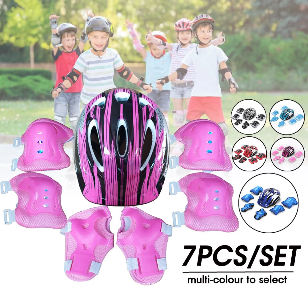 Juego de 7 unids/set de casco de seguridad para y niñas, juego de rodilleras, coderas, ciclismo, patinaje sobre ruedas, protección de casco de bicicleta, protector de seguridad|Coderas y rodilleras| - AliExpress