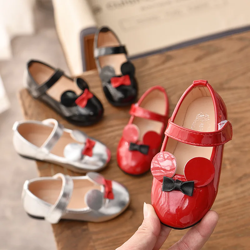 Cute Sweet Baby Girl Shoes Kids Casual Sneakers Leather Shoes With Bowtie