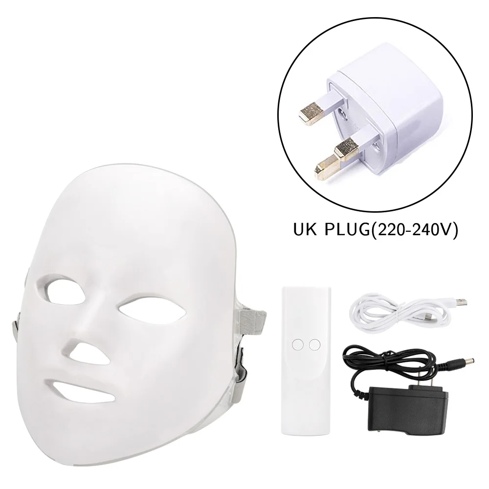 UK plug without box 7 Colors Led Mask Photon Electric LED Facial Mask LED Skin Rejuvenation Anti Wrinkle Acne Photon Therapy Home Salon Beauty Tool - Цвет: UK plug without box