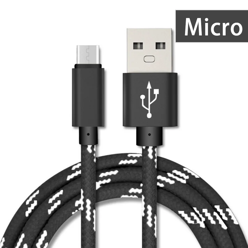 Черный Micro Дата-кабель USB кабели 5V1. 5A Быстрая зарядка для сотового телефона 1 м нейлоновый провод Android передачи данных зарядный кабель шнур - Цвет: Черный
