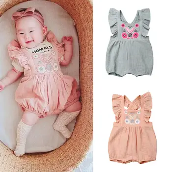

2020 Children Summer Clothing Newborn Baby Boy Girl Knit Solid Ribbed Bodysuit Jumpsuit Cotton Outfits Sleeveless Sunsuit 0-24M
