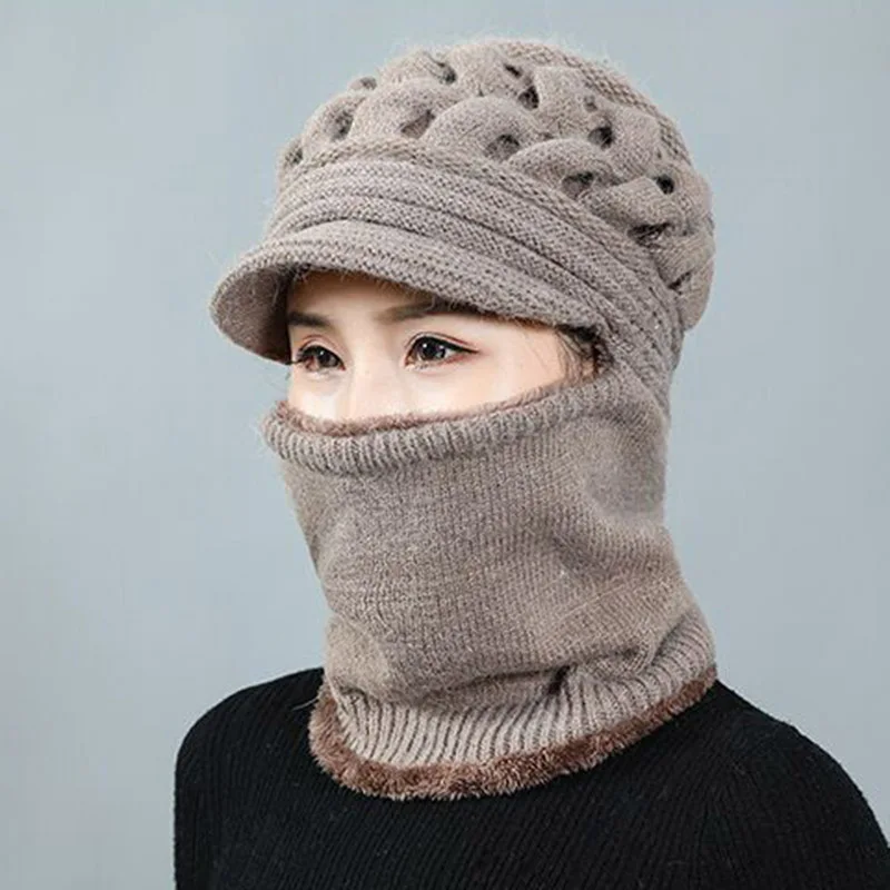 Зимние шапки Скалли Beanies шляпа для мамы Beanies женский шерстяной шарф головные уборы, Балаклава маска Gorras капот твист полосы вязаные шапки
