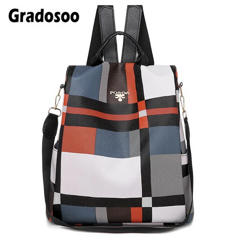 Gradosoo, клетчатый дизайн, рюкзак, женский, Противоугонный, рюкзак для путешествий, школьный ранец, женский,, для ноутбука, рюкзак для девочек-подростков HMB657