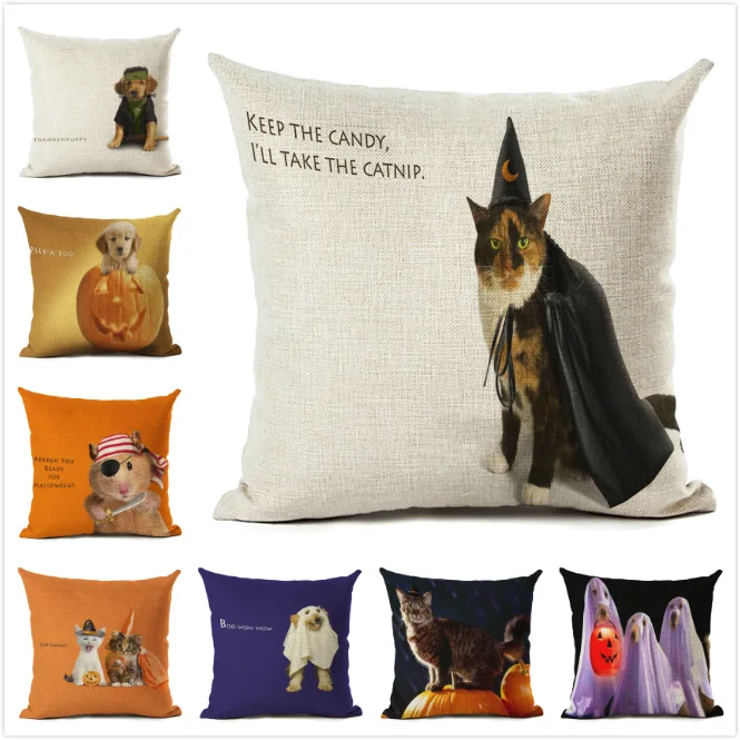 

Halloween Party Home Decoration Cushion Cover Pet Dogs Ghost Pumpkin Lantern Sofa Pillowcase Comfortable Pillow Covever 45x45 cm