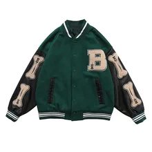 

Varsity Baseball Bomber Jacket Women Hip Hop Harajuku Bone Letter Patchwork Leather Jackets Streetwear Men Unisex College Coats