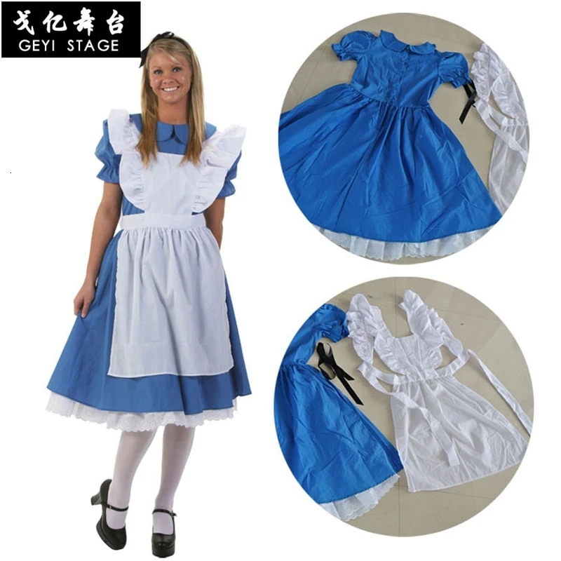 Детский синий костюм Алисы в стране чудес на хеллоуин для девочек; вечерние платья горничной в стиле Лолиты; карнавальные костюмы для девочек