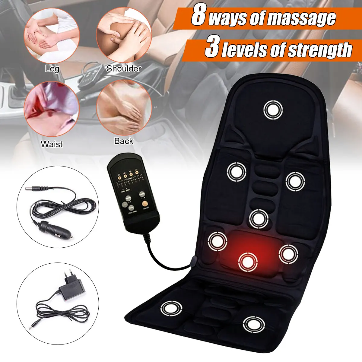 Car Electric Heated Massage Seat Cushion Neck Waist Pain Relaxation