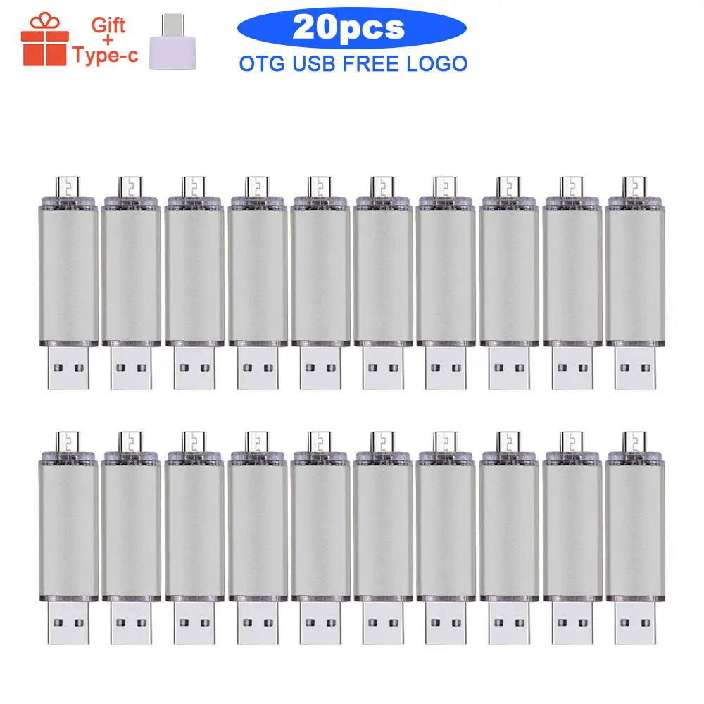 20 шт./лот бесплатный логотип OTG 2 0 4 ГБ 8 16 32 64 флеш накопитель металлический с