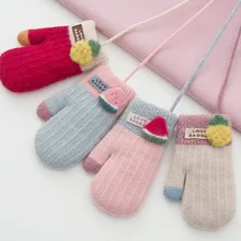 Sheng Qi/Детские перчатки; зимние теплые перчатки с милыми фруктовыми рисунками; плотная трикотажная сумка с лямкой на шее для девочек