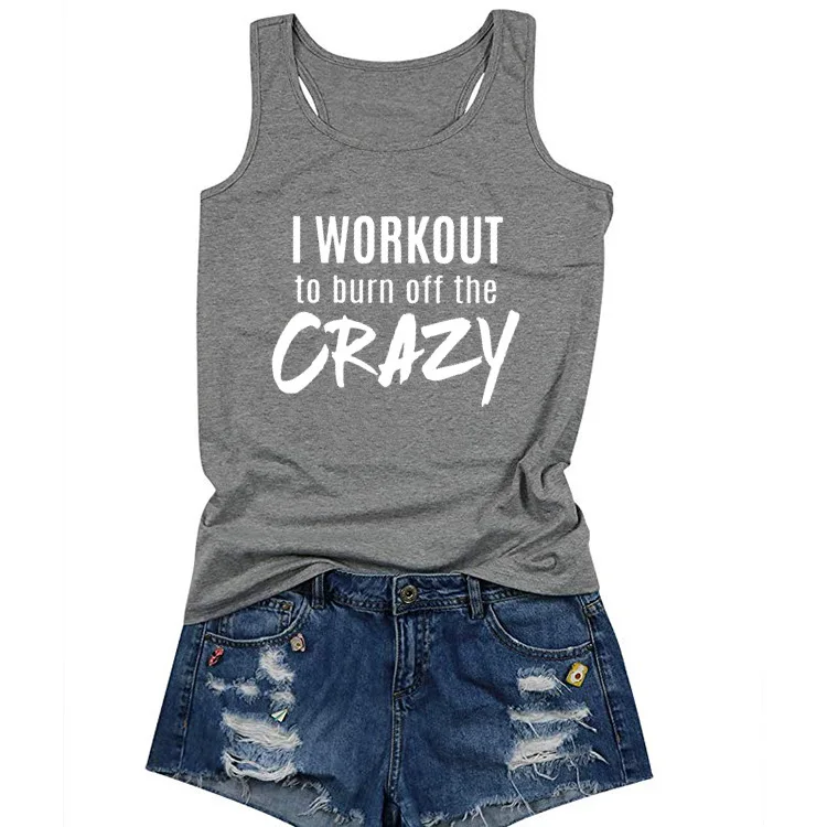 Повседневные женские тонкие футболки, женский жилет, I WORKOUT CRAZY letter printed, новые женские модные сексуальные топы без рукавов с принтом