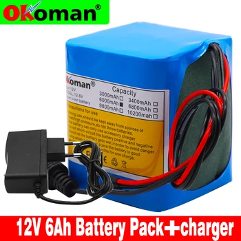 

Okoman high quality battery pack 12V 6000mAh 18650 lithium ion rechargeable battery 6Ah DC12.6V portable battery + charger