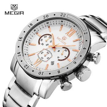 

MEGIR top fashion brand chronograph men quartz watches calendar multifuction business three-eyes waterproof luminous wristwatch