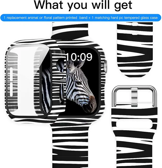 Silicone Strap+Cover for Apple Watch Bands 44mm 40mm 42mm 38mm Screen Protector, Glass+Silicone Wristband Strap for iwatch 2 in1 Case Band 14