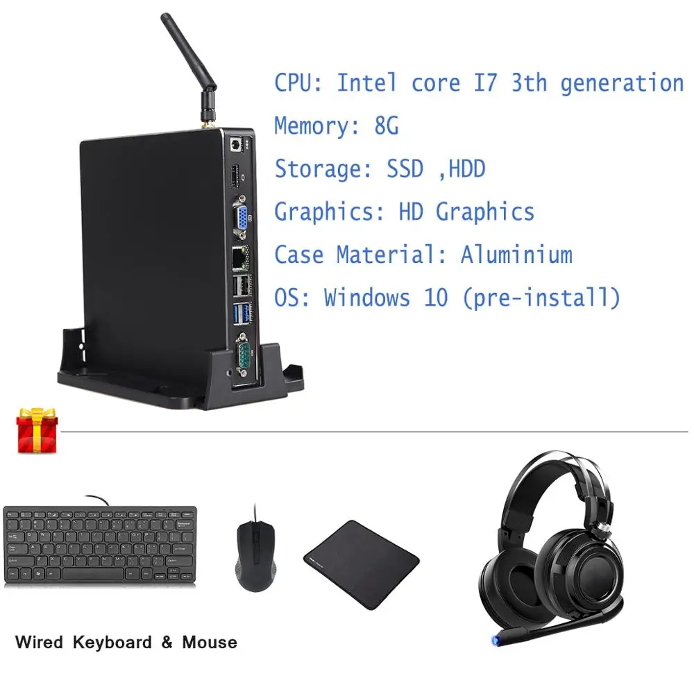 Intel Core I7 3th Windows 10 computadora Mini Pc de la Oficina de 8GB RAM WIFI VGA HDMI escritorio pequeño