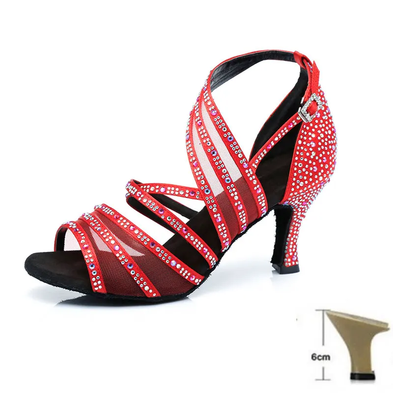 Женская обувь для профессиональных танцев; женская обувь для латинских танцев; обувь для девочек для бальных танцев; обувь для сальсы; кроссовки на каблуке 6/7. 5/8. 5/10 см - Цвет: Red 6cm
