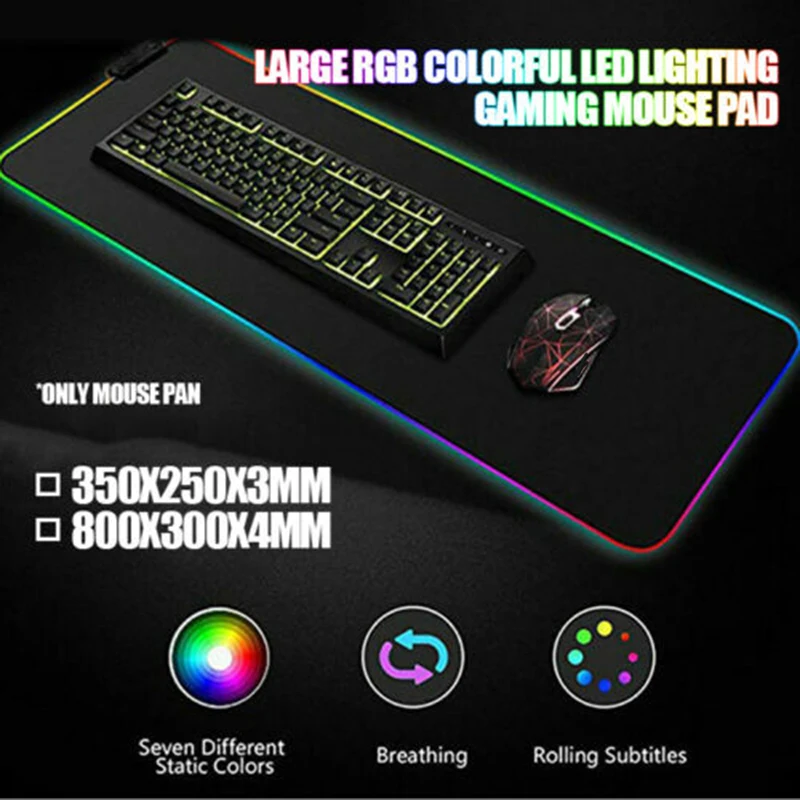 Led Mouse Pad Large gaming mouse pad RGB LED Lighting 7 Colorful Mousepad Mouse Mat computer lock edge Extended Keyboard For PC
