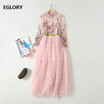

Ball Gown Party Princess Women's Dress 2020 Spring Summer Ladies Luxurious Embroidery Cascading Ruffle Mesh Pink Lo