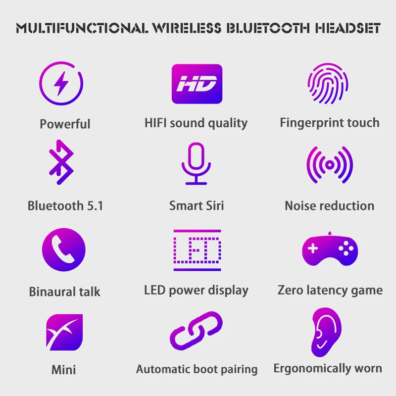 Wireless Bluetooth Earphone with 500 mAh Charging Box HD Stereo Wireless Headphones Earbuds Headset for iPhone Xiaomi Phone