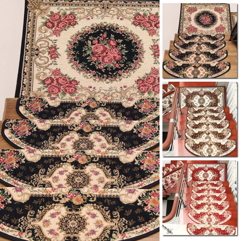 1PC Stair Tread European Style Mat Floral Non-Skid Step Carpet Rug Home Decors