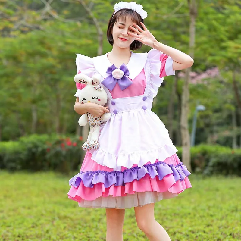 

Pink Bow-knot Lolita Pettiskirt Woman Maid Cosplay Female Halloween Waitress Costume Carnival Purim Parade Role Play Party Dress