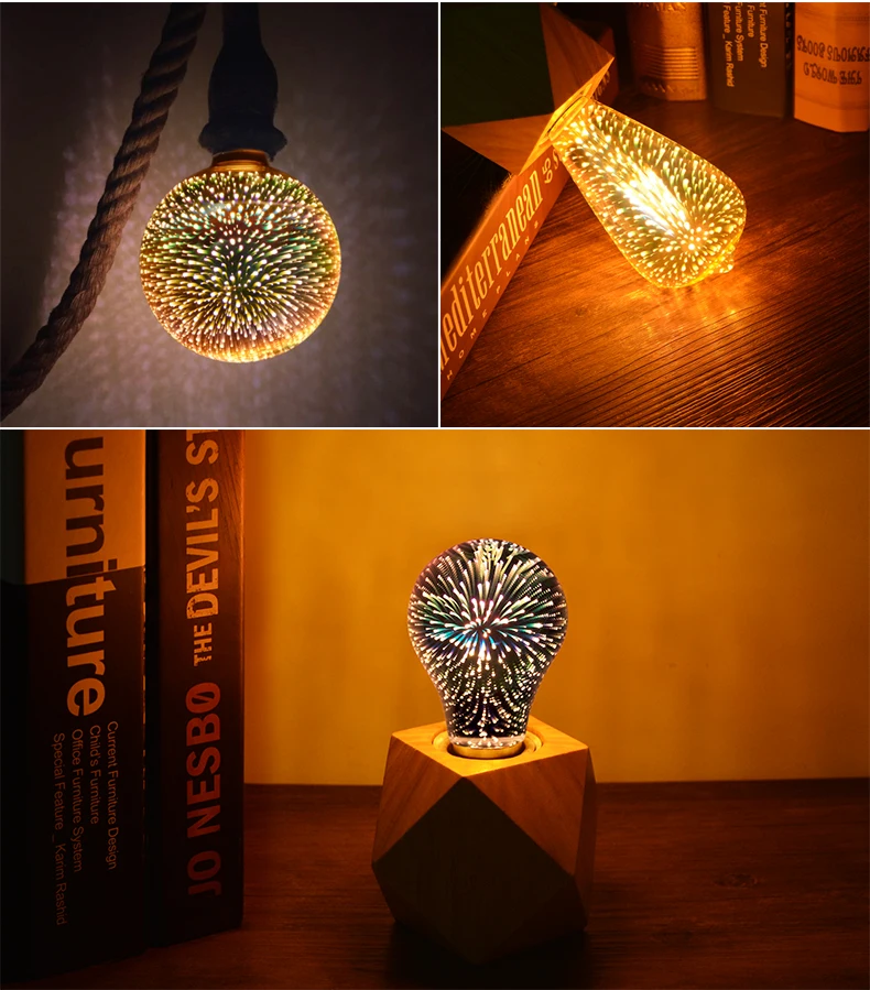 ST64 G95 LED лампа накаливания E27 3D LED лампа Эдисона сложная декоративная фейерверк весь день звезда декоративная лампа шаровой пузырь 3D