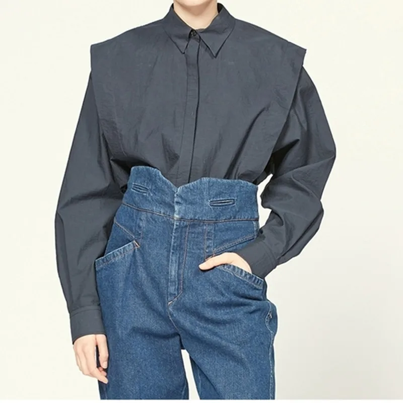Women Turn-down Collar Shirt Long Sleeve Stitching