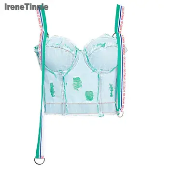 

Irene Tinnie New Women Corset Bustier Bra Sexy Club Party Denim Cropped Top Vest Gothic Fashion Push Up Bralet Tank Top
