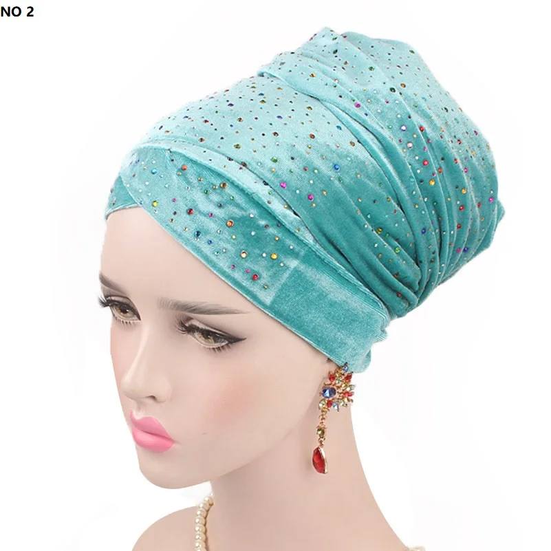 Helisopus красочный мусульманский удлиненный головной шарф, Женский Звездный бархатный тюрбан, индийские аксессуары для волос, женские головные уборы