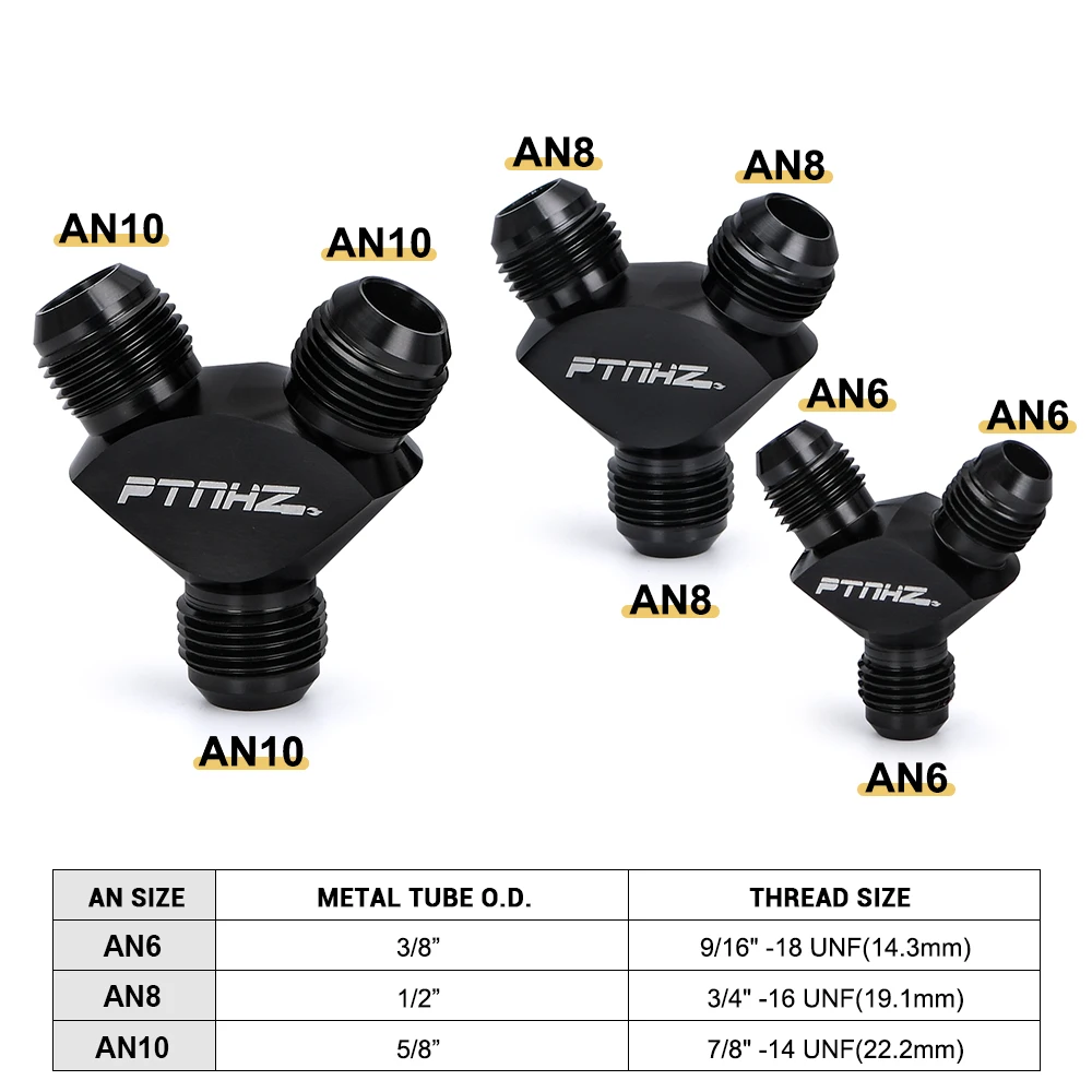 VR 3 Way AN6 AN8 AN10 Aluminum Y Block Adapter Fittings Adaptor Black Y Type Oil Pipe Joint