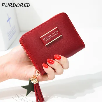 

PURDORED 1 Pc Women Short Card Holder PU Leather Tassel Fashion Coin Purse Card Holder Female Clutch Money Bag Wallet Tarjetero