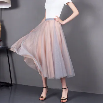

Women Skirts High-waisted Gauze Skirt Female Spring, Summer, Flowing Fairy Gauze Skirt Full Skirt A-line Skirt Bust of The Skirt