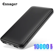 Essager, тонкий внешний аккумулятор, 10000 мА/ч, двойной USB внешний аккумулятор для Xiaomi Mi, 9, iPhone, 10000 мА/ч, повербанк, портативное зарядное устройство, внешняя батарея