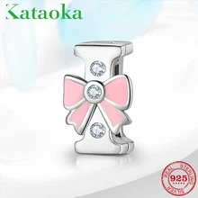 Asli 925 Sterling Silve Busur Huruf I Alfabet CZ Klip Manik Fit Asli Perak 925 Reflexions Gelang Wanita Perhiasan(China)