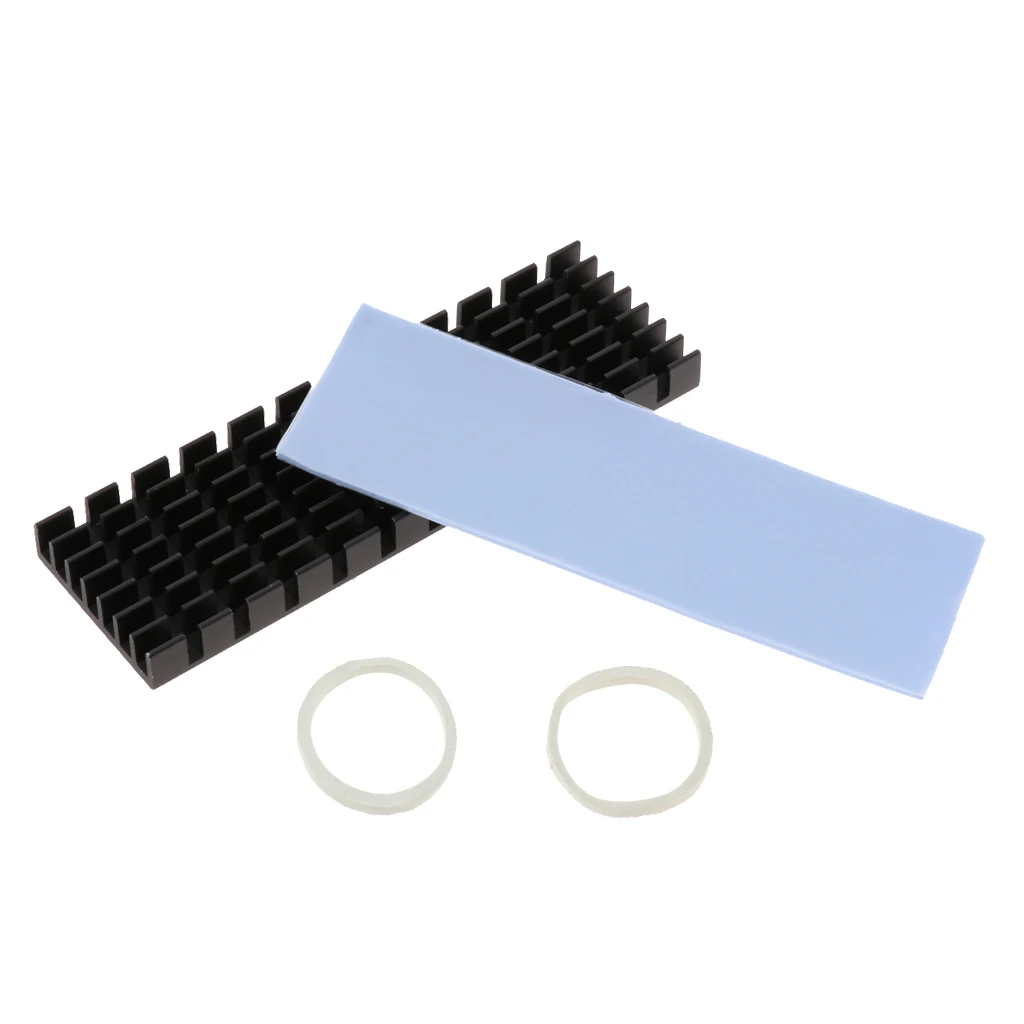 M.2 2280 SSD Heatsink Cooler Solid State Hard Disk Cooling Fin Radiation Dissipate w/ Silicone Thermal Pad (Black)