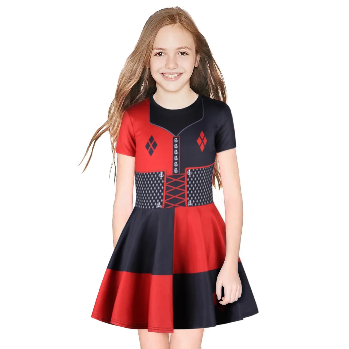 

Puckcovi Girls dress Fashion 2019 Vestido infantil Roupas 3D digital printing dress girl Summer Kids Dresses Vestidos 8-13y