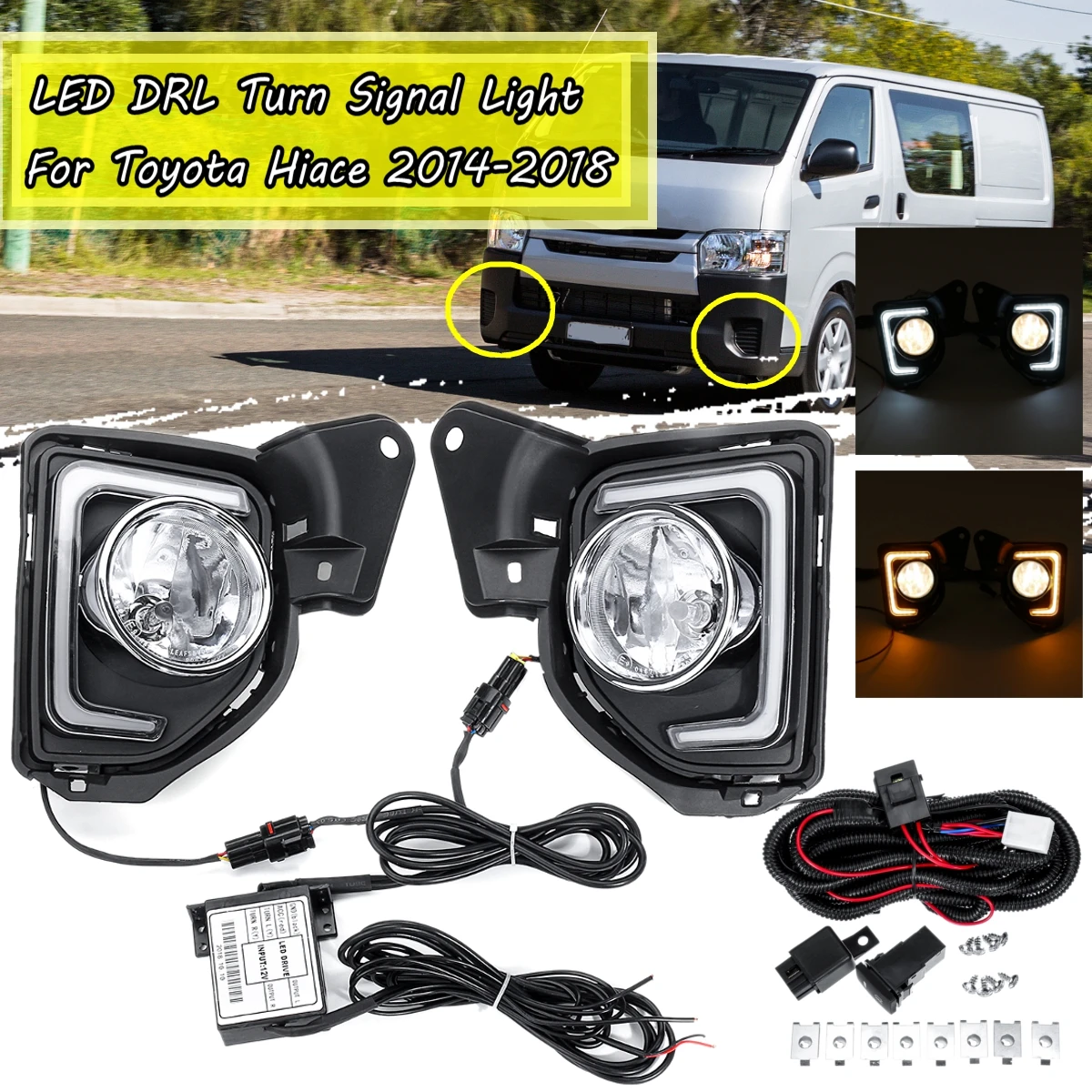 

Led Drl With Halogen Fog Light For Toyota Hiace 2014 2015 2016 2017 2018 With Switch Harness Daytime Running Light Lamp Styling
