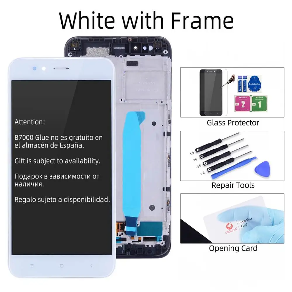 Дисплей для Xiaomi Mi A1 MiA1 5X LCD в сборе с тачскрином на рамке 5.5'' черный белый золото - Цвет: White with Frame