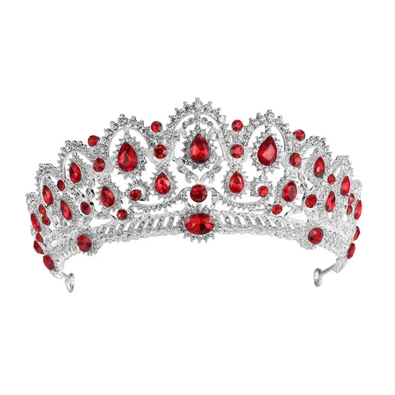 Европейская диадема Caroque большая корона, диадема со стразами Свадебные короны королевы невесты Стразы Диадемы аксессуары для волос украшения для головы - Окраска металла: Red
