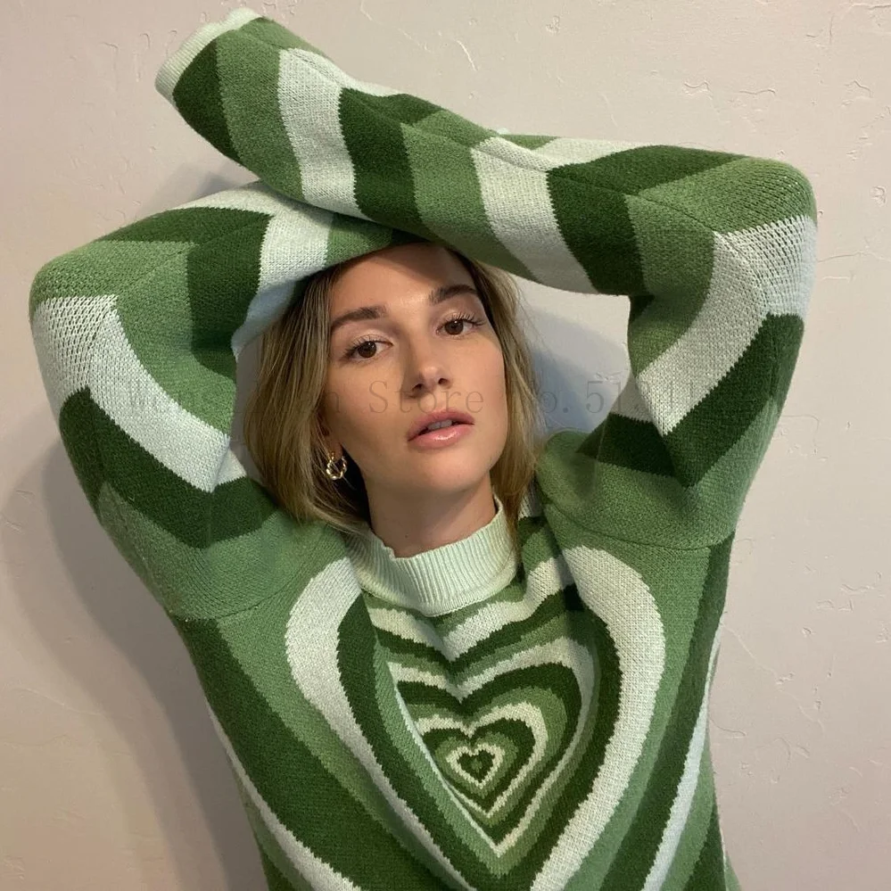 Y2k Aesthetics Sweater Women Heart 