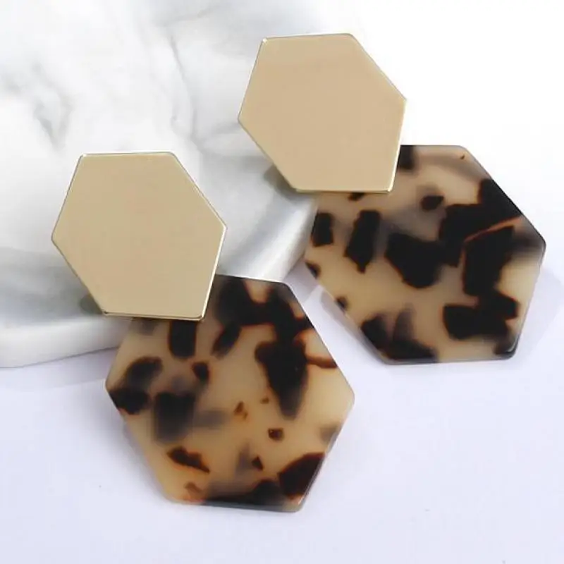 

Big 5.8*3cm Leopard Pattern Stud Earrings Hexagonal Metal Acrylic Earrings For Women Earing Jewelry Brincos Oorbellen Pendientes