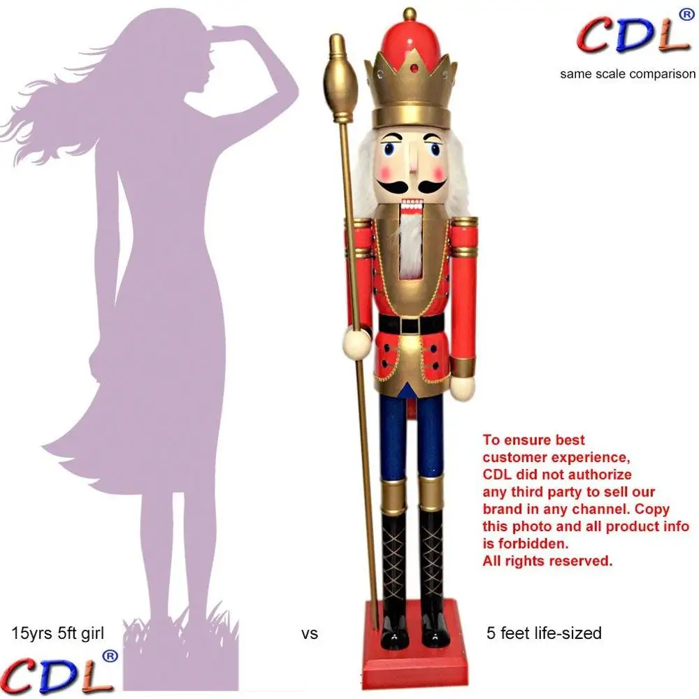 CDL 5 футов/150 см/5 футов/5 футов в натуральную величину большой/Гигантский красный и золотой Рождественский деревянный Щелкунчик король и солдат украшение кукла K01