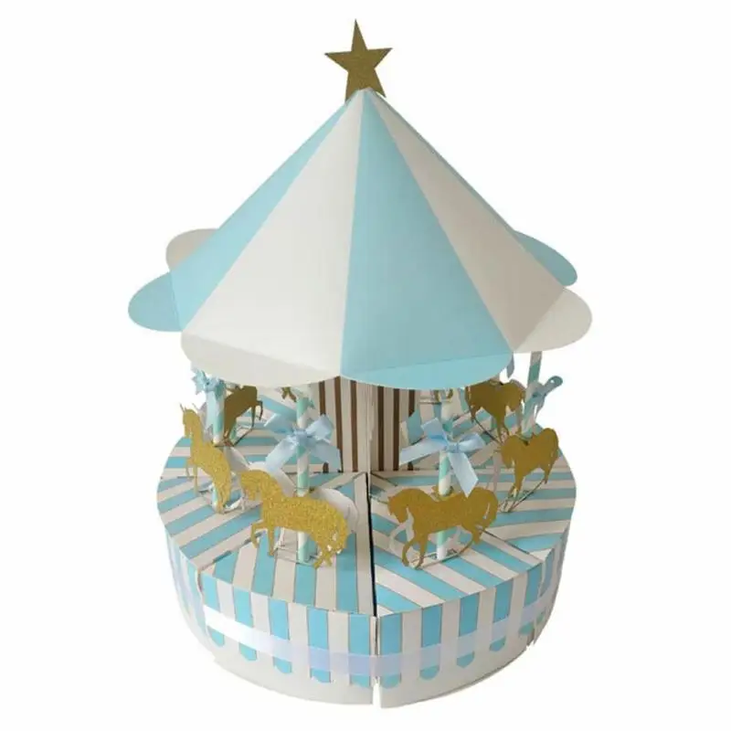 Романтическая карусель коробка для конфет изящная и красивая креативная и уникальная Милая Свадьба День Рождения Декор подарок для гостей - Цвет: Синий
