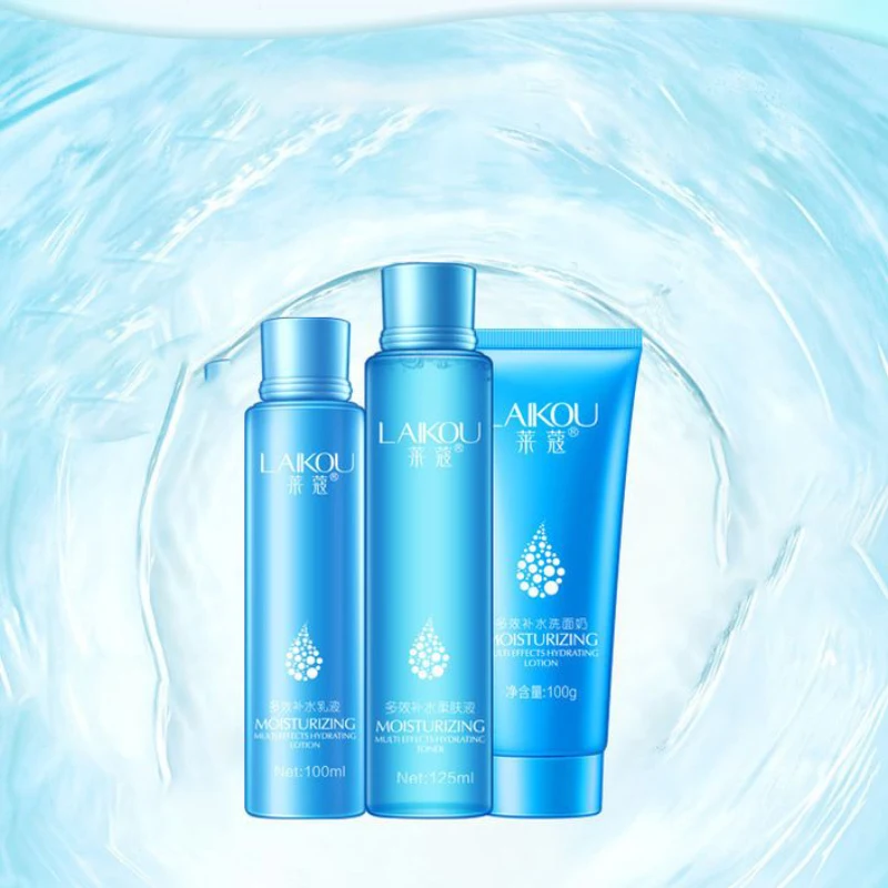 LAIKOU 3Pcs Hydration Daily Face Skin Care Set Moisturizing Facial Cleanser Cream Toner Oil-control Shrink Pores Face Care