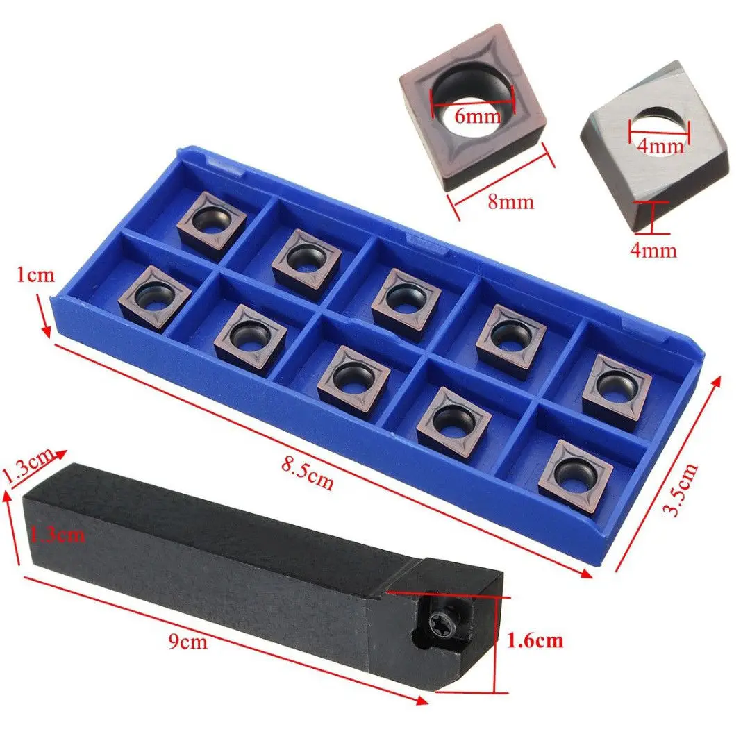 

10PCS CCMT09T304 Carbide Inserts+SCLCR1616H09 Holder Lathe Turning Tool Cutter 42cr T15 Rhombus 8*4mm Cutter Wrench Tool